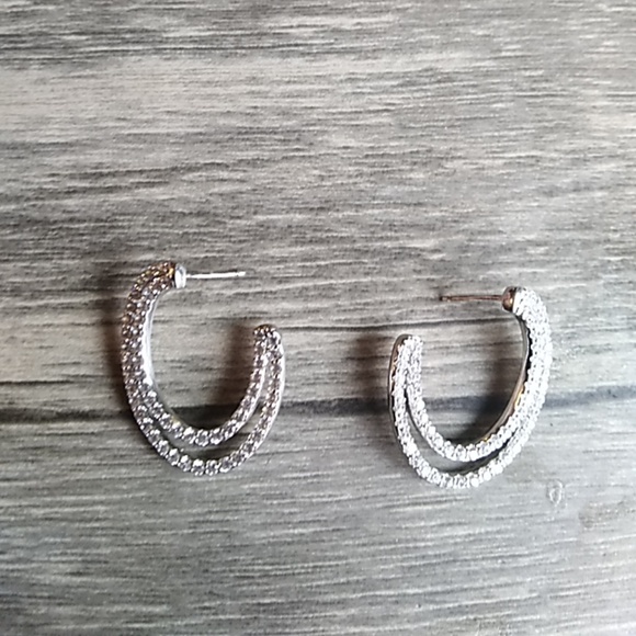 Illusion Sterling Silver synthetic diamond hoops - Picture 2 of 6